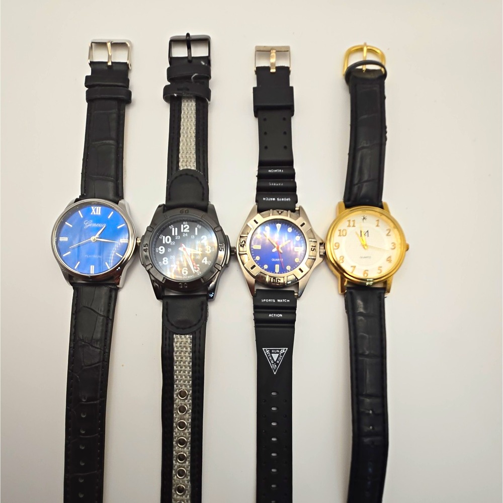 Lot of 4 Quartz, Analog Mens Watches. Assorted Brands, Working, New Batteries.